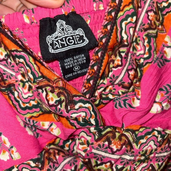 Angie Sleeveless V-Neck Knot Front Keyhole Boho Border Print Top M - Picture 4 of 6